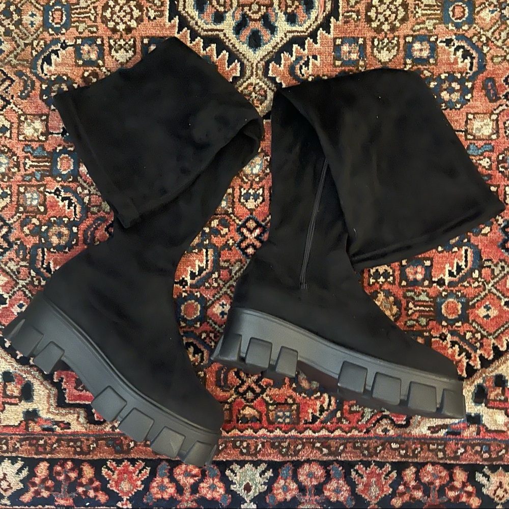 Black Faux Suede Over The Knee Sock Boots